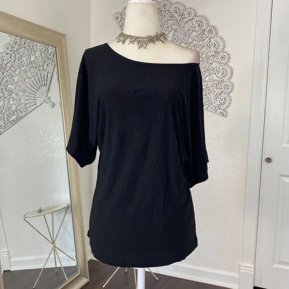 Early 2000's Whimsygoth Off The Shoulder Black Sequin Beaded Top S / M / L - Picture 7 of 8